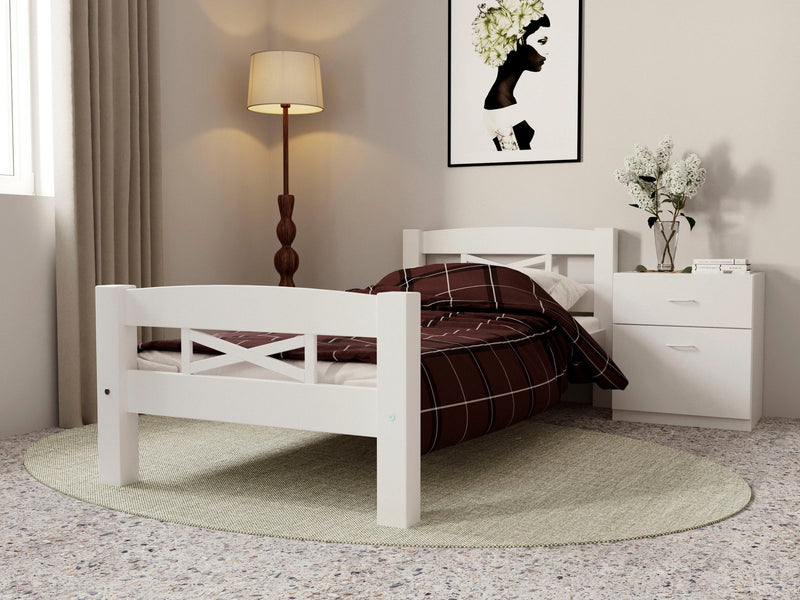 Pat Wilma alb din lemn de pin pentru o persoana 90x200 cm - LunaHome.ro