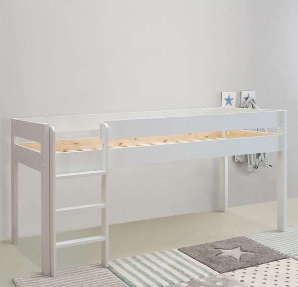Pat etajat Robin cu scara, birou si comode 90x200 cm din lemn de pin - LunaHome.ro