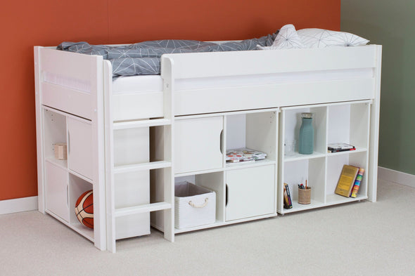 Pat etajat Robin cu scara, birou si comode 90x200 cm din lemn de pin - LunaHome.ro
