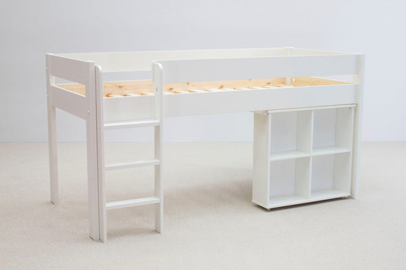 Pat etajat Robin cu scara, birou si comode 90x200 cm din lemn de pin - LunaHome.ro