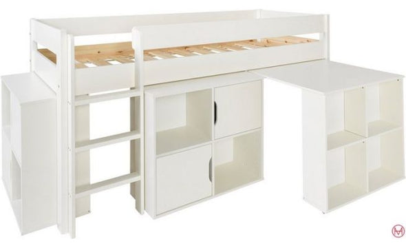 Pat etajat Robin cu scara, birou si comode 90x200 cm din lemn de pin - LunaHome.ro