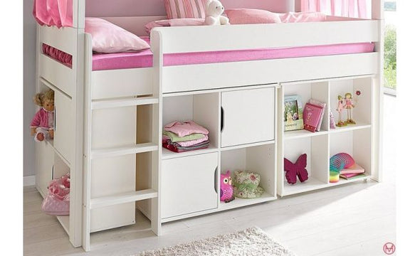 Pat etajat Robin cu scara, birou si comode 90x200 cm din lemn de pin - LunaHome.ro