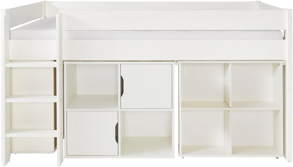Pat etajat Robin cu scara, birou si comode 90x200 cm din lemn de pin - LunaHome.ro