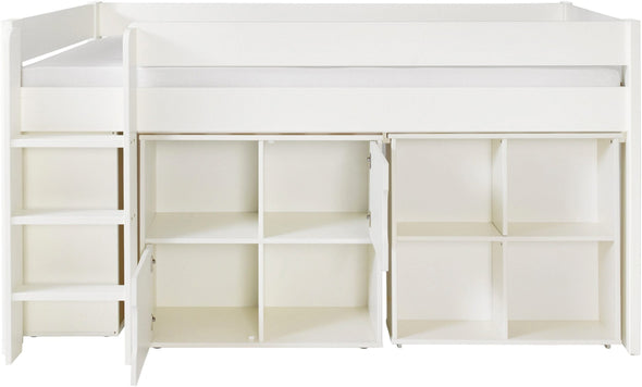 Pat etajat Robin cu scara, birou si comode 90x200 cm din lemn de pin - LunaHome.ro