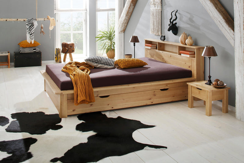 Pat alb Kero din lemn masiv de pin natur, 140x200 cm - LunaHome.ro