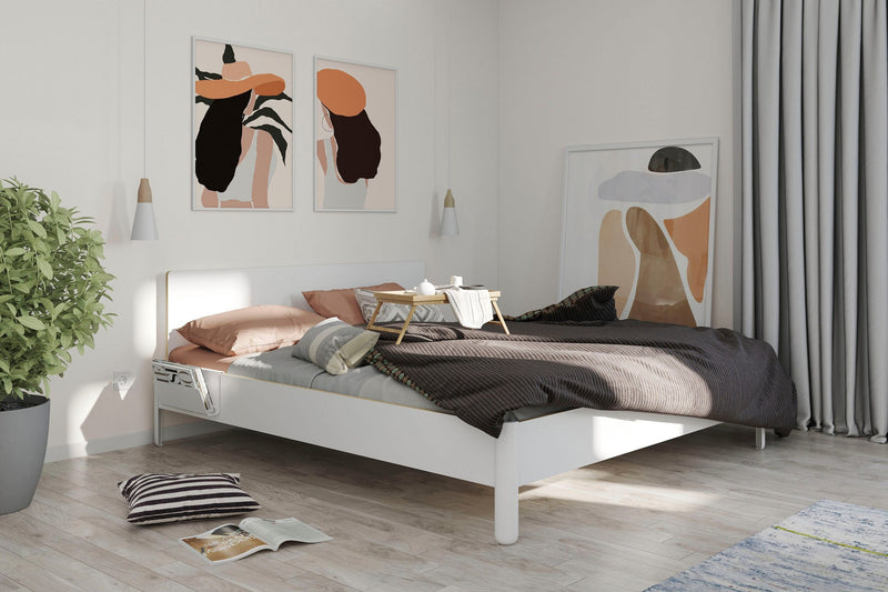 Pat alb Nait, design premiat din placa multiplex si aluminiu 160x200 cm - LunaHome.ro