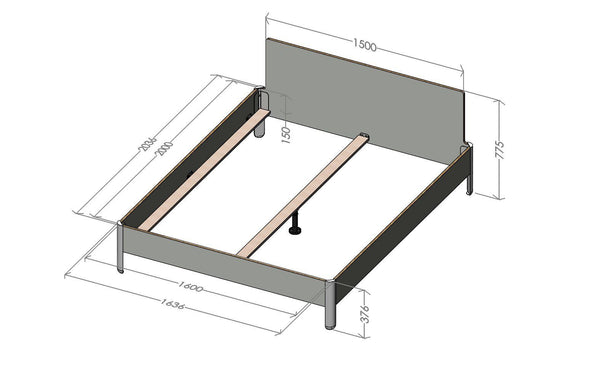 Pat alb Nait, design premiat din placa multiplex si aluminiu 160x200 cm