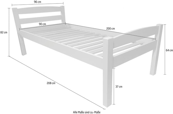 Pat alb OFI din lemn de pin pentru o persoană, 90x200 cm