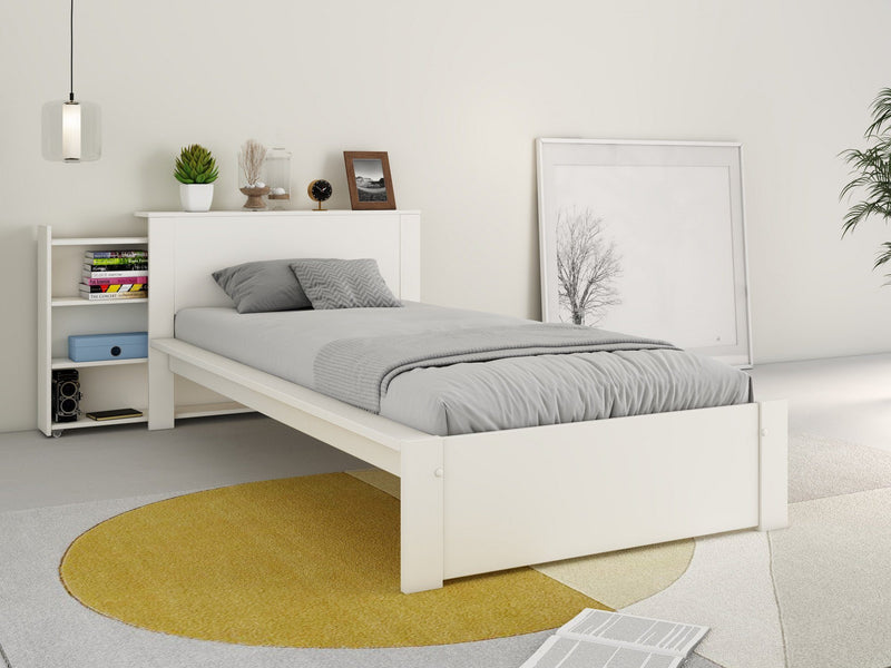 Pat alb Pitra din lemn de pin si Mdf cu depozitare 90x200 cm - LunaHome.ro