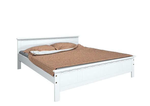 Pat alb din lemn masiv Indra, cu freze decorative, 180x200 cm - LunaHome.ro