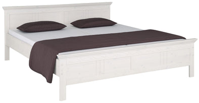 Pat alb rustic din lemn masiv Indra cu freze decorative 180x200 cm - LunaHome.ro