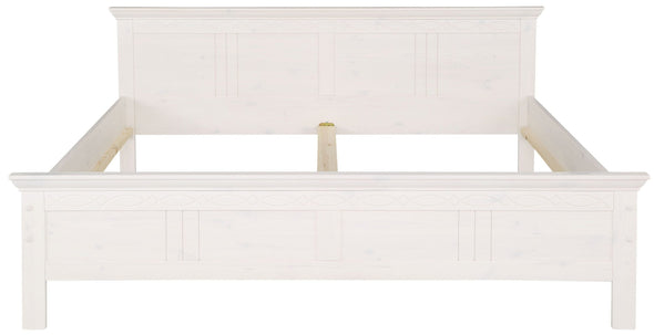 Pat alb rustic din lemn masiv Indra cu freze decorative 180x200 cm - LunaHome.ro