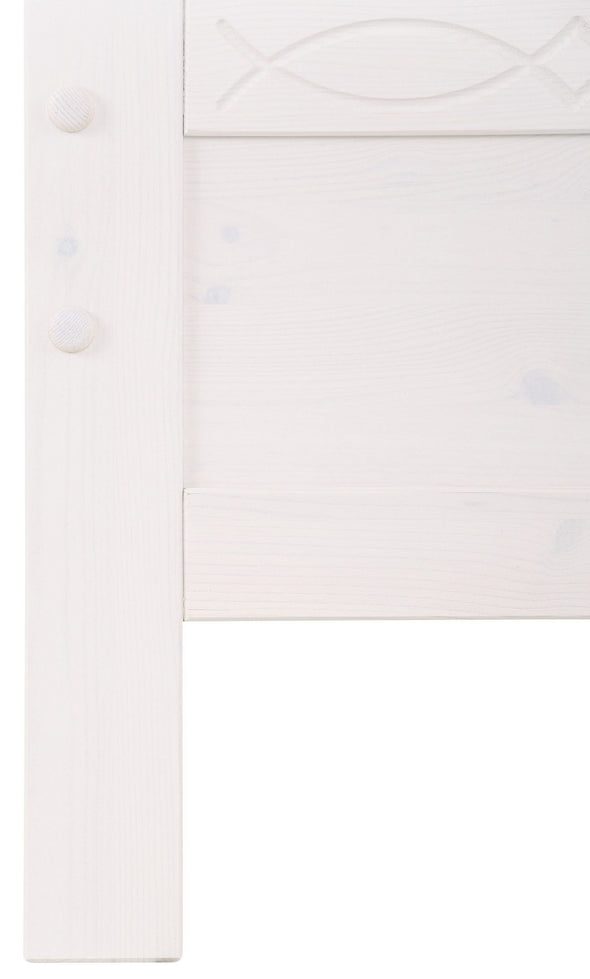 Pat alb rustic din lemn masiv Indra cu freze decorative 180x200 cm - LunaHome.ro
