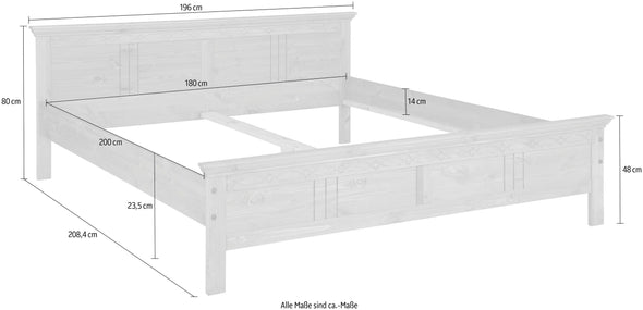 Pat alb rustic din lemn masiv Indra cu freze decorative 180x200 cm - LunaHome.ro