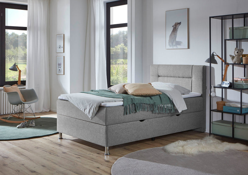 Pat boxspring Escalon gri cu depozitare 120x200 cm - LunaHome.ro