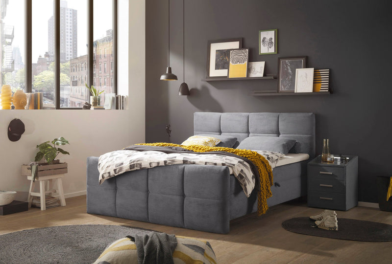 Pat boxspring Tijuana cu depozitare, saltele si topper, 160x200 cm - LunaHome.ro