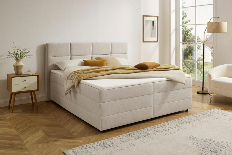 Pat boxspring complet Fillmore cu depozitare saltele si topper 180x200 cm