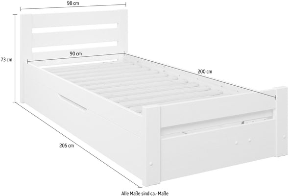 Pat cu somieră rabatabilă Godje alb din lemn de pin 90x200 cm