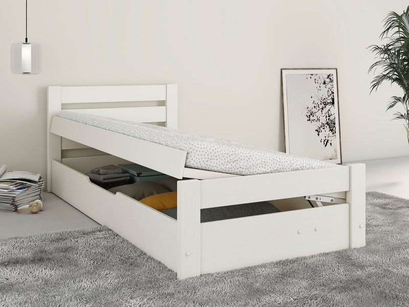 Pat cu somieră rabatabilă Godje alb din lemn de pin 90x200 cm - LunaHome.ro