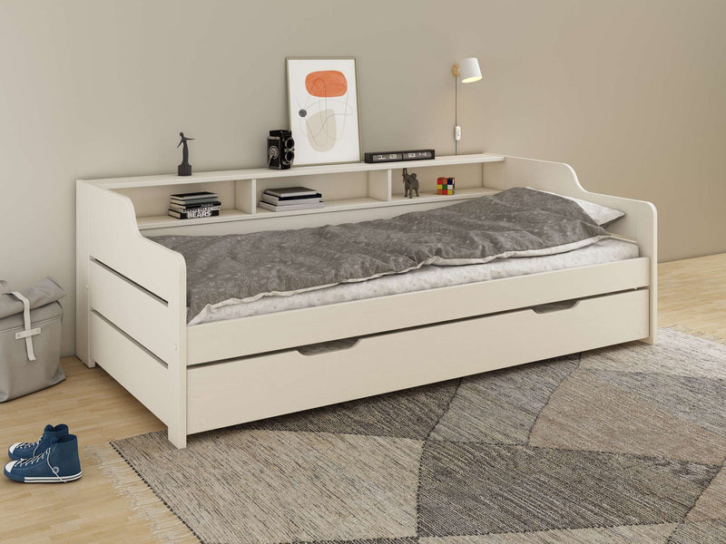 Pat de zi extensibil Reete1 din lemn de pin alb 2x90/200 cm - LunaHome.ro