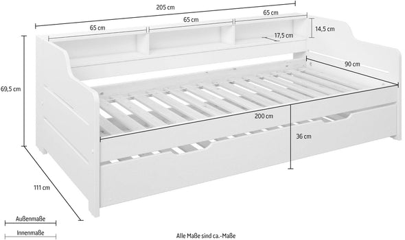 Pat de zi extensibil Reete1 din lemn de pin alb 2x90/200 cm