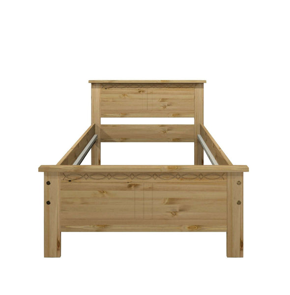 Pat din lemn masiv Indra, cu freze decorative 90x200 cm - LunaHome.ro