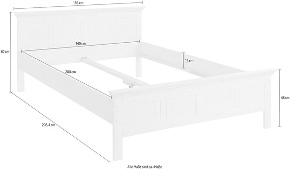 Pat din lemn masiv Indra, cu freze decorative, 140x200 cm