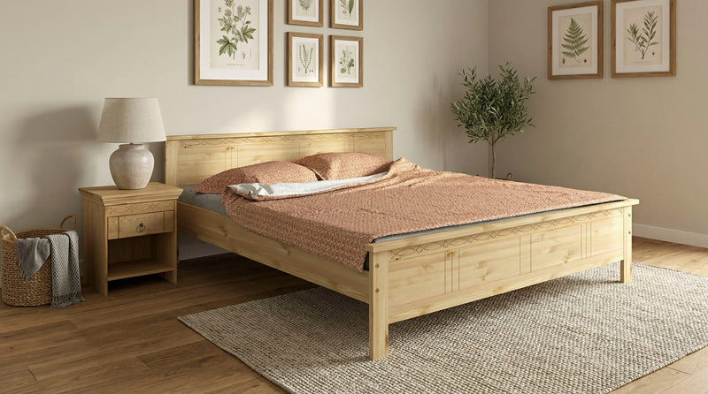 Pat din lemn masiv Indra cu freze decorative 180x200 cm - LunaHome.ro