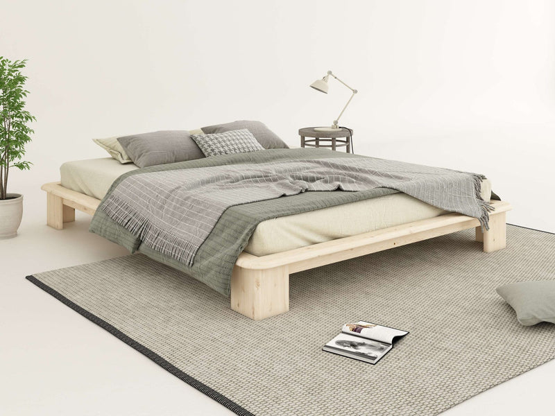 Pat futon Peregrin din lemn de pin natur cu somiera 160x200 cm - LunaHome.ro