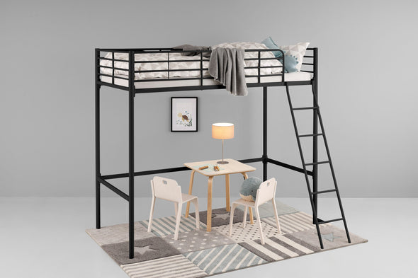Pat înalt Hayo din metal negru cu scara inclusa 90x200 cm - LunaHome.ro