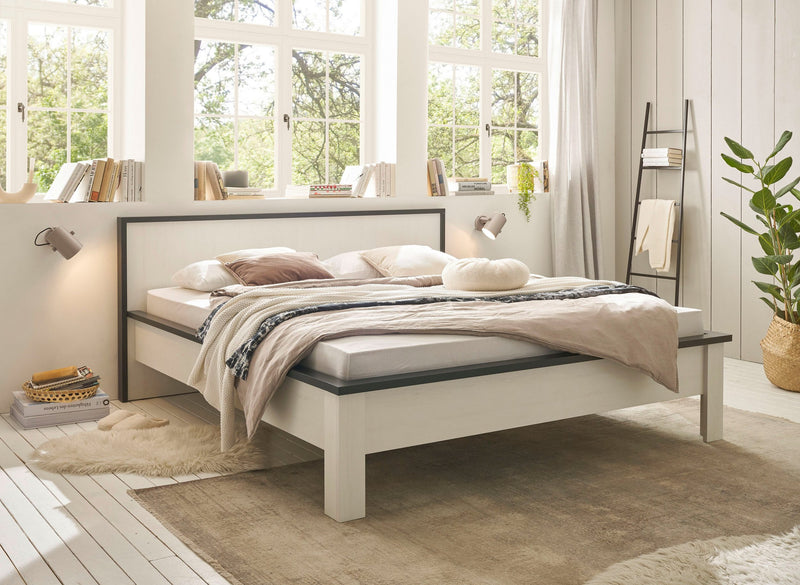 Pat matrimonial Sherwood alb cu aspect de lemn 180x200 cm - LunaHome.ro