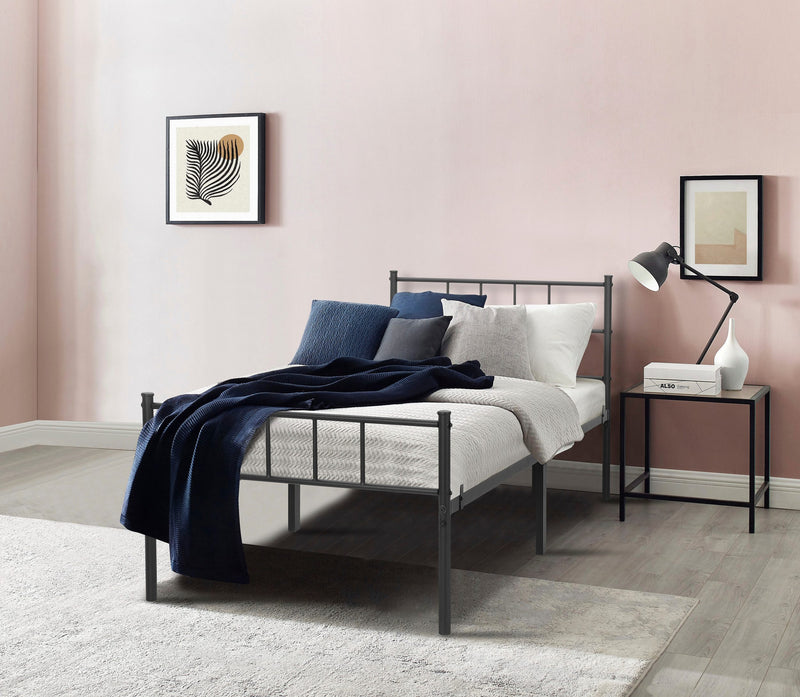 Pat metalic Amrum negru cu somiera 90x200 cm - LunaHome.ro