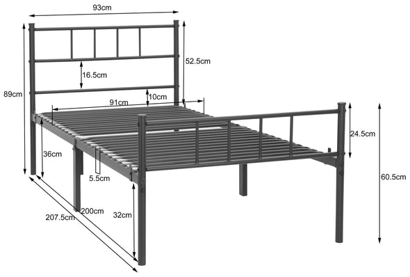 Pat metalic Amrum negru cu somiera 90x200 cm - LunaHome.ro