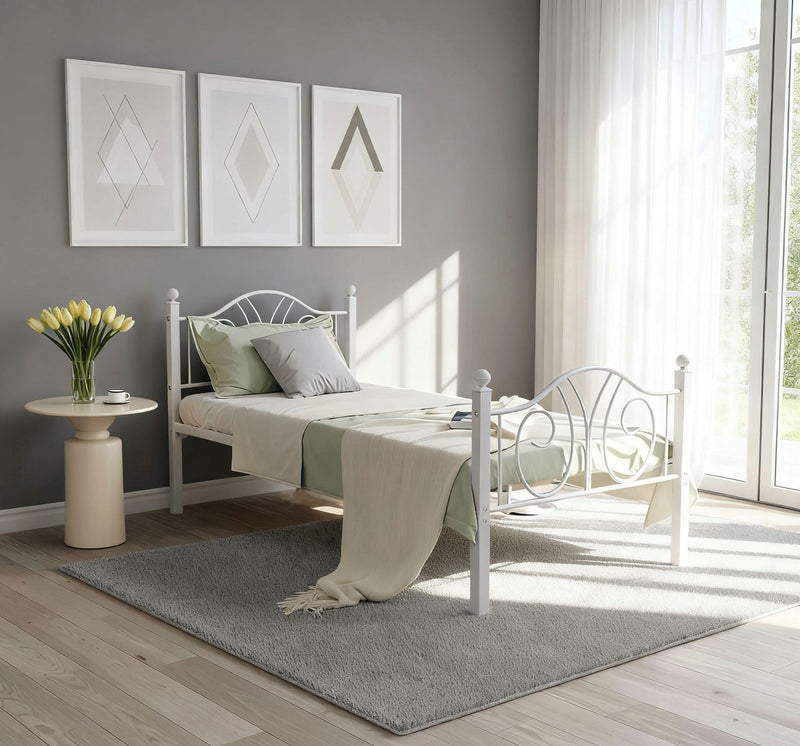 Pat metalic Lund cu model romantic alb 90x200 cm