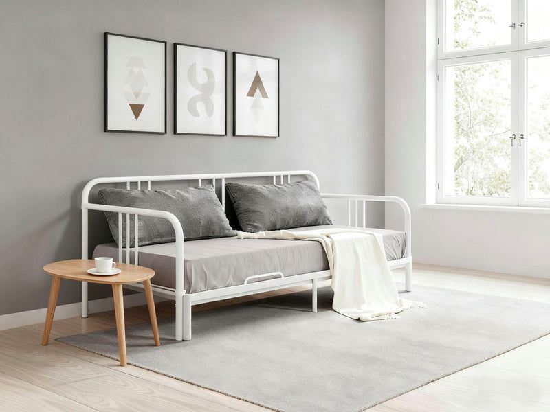 Pat metalic Trento extensibil alb pentru copii sau oaspeti 90-180x200 cm - LunaHome.ro
