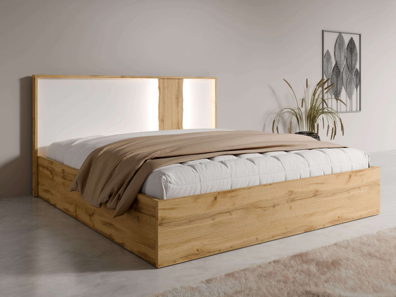 Pat modern cu tăblie înaltă Fabella cu iluminare 180x200 cm - LunaHome.ro