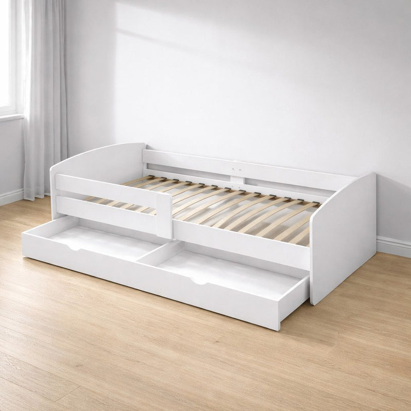 Pat pentru copii Cocolino alb cu protectii si depozitare 90x200 cm