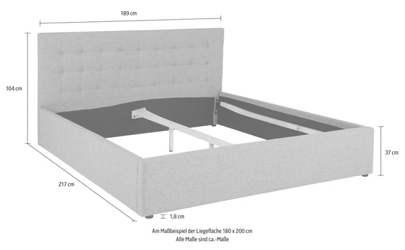 Pat tapițat Hamar cu tapiterie gri cu tăblie înaltă 180x200 cm