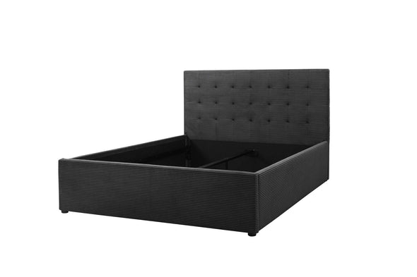 Pat tapițat Hamar din pluș gri cu tăblie înaltă 140x200 cm - LunaHome.ro
