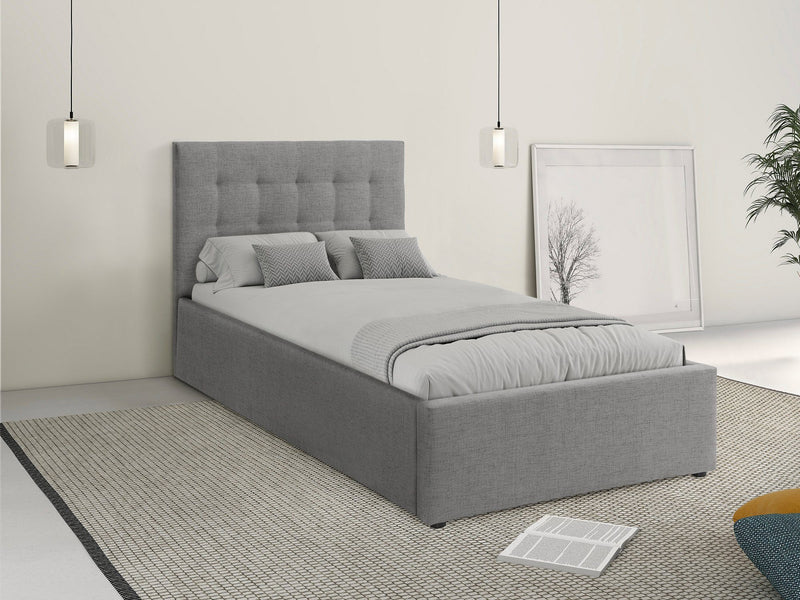 Pat tapițat Hamar gri cu tăblie înaltă pentru o persoană 100x200 cm - LunaHome.ro