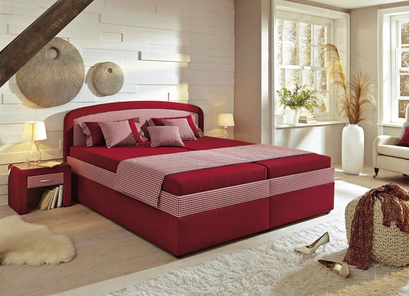 Pat tapițat cu somieră rabatabilă cu design elegant rosu 140x200 cm - LunaHome.ro