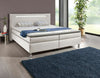 Pat tapital alb Boxspring cu saltele, topper si iluminare LED 140x200 cm - LunaHome.ro