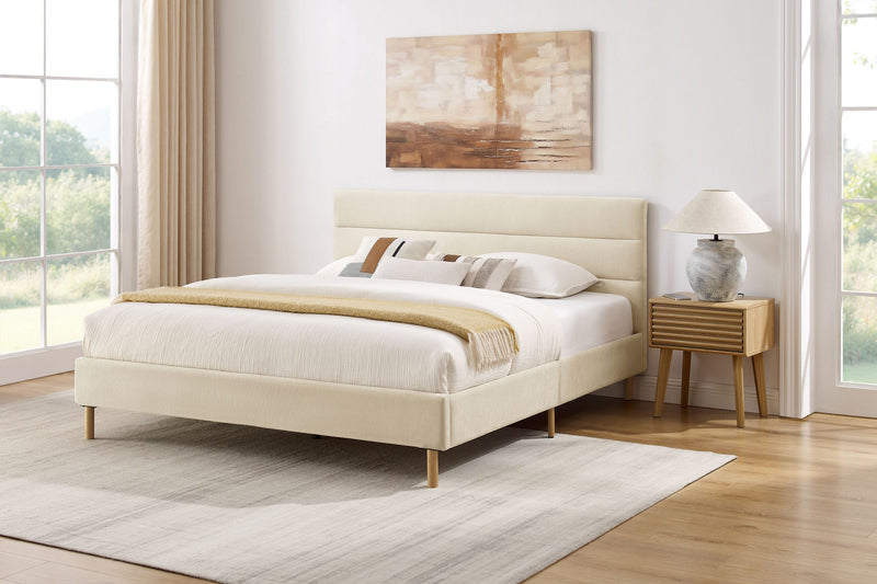 Pat tapitat Philippiere bej modern cu suport de saltea 180x200 cm - LunaHome.ro