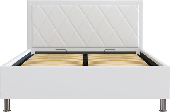 Pat tapitat alb Atlantic Johanna cu somiera si depozitare 140x200 cm - LunaHome.ro