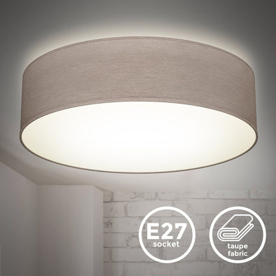 Plafoniera BKLicht cu abajur textil taupe 38 cm diametru - LunaHome.ro