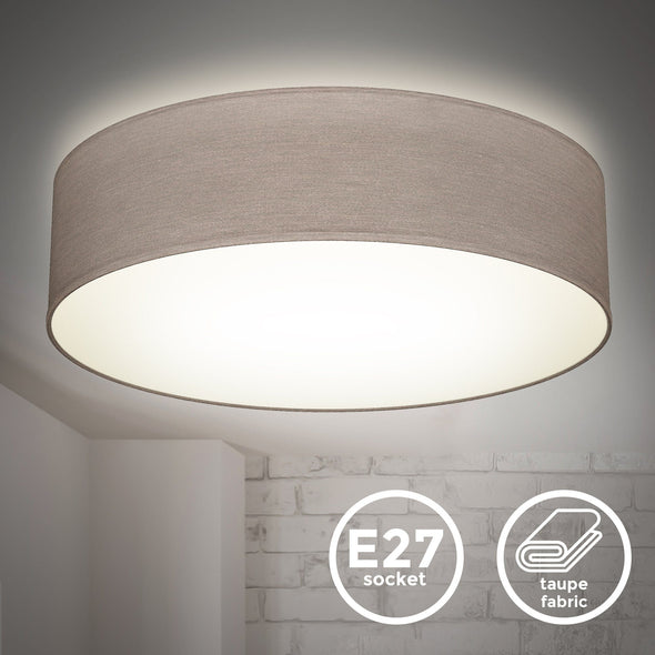 Plafoniera BKLicht cu abajur textil taupe 38 cm diametru - LunaHome.ro