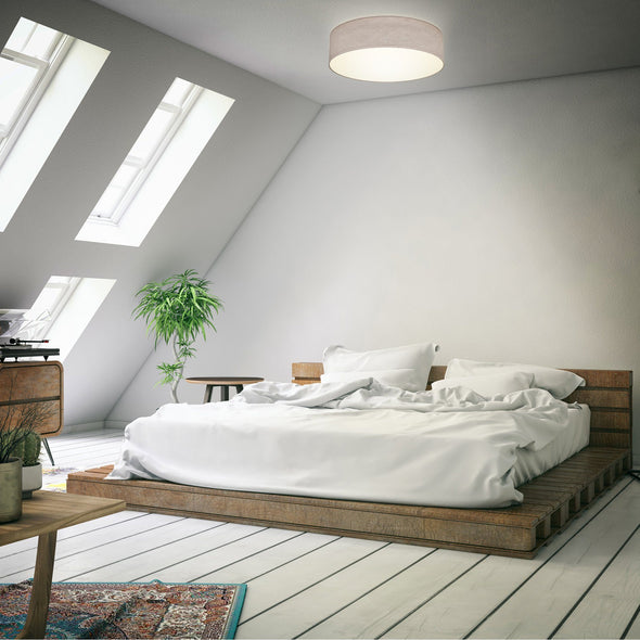 Plafoniera BKLicht cu abajur textil taupe 38 cm diametru - LunaHome.ro