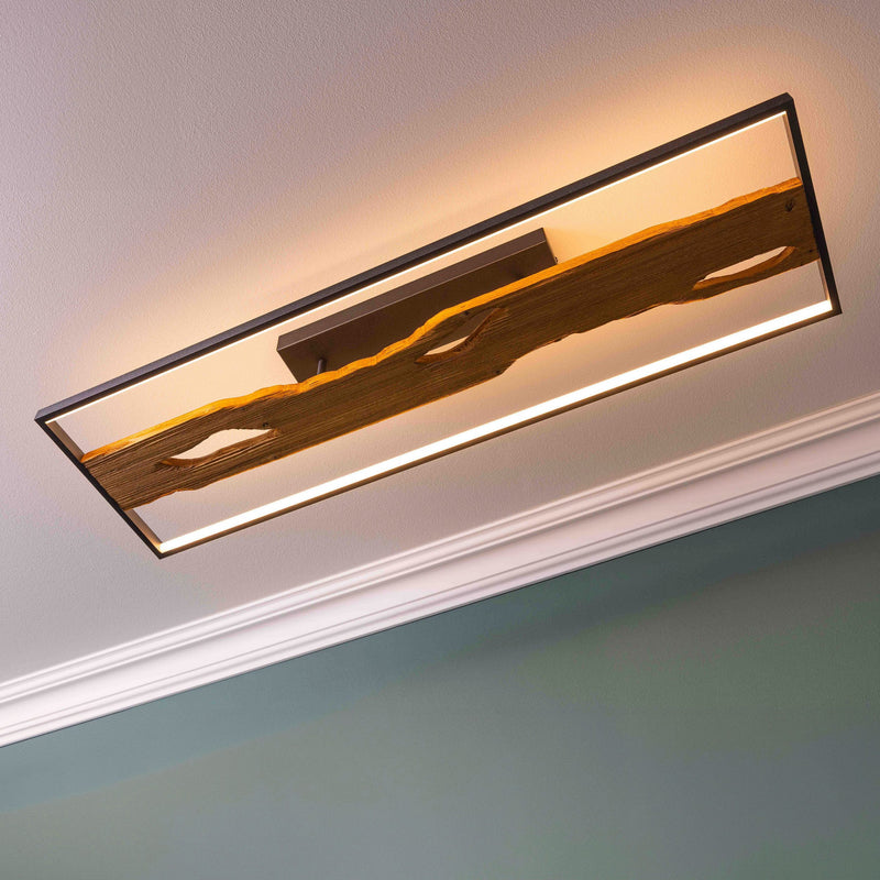 Plafoniera Chaumont cu LED din lemn si metal 100 cm - LunaHome.ro