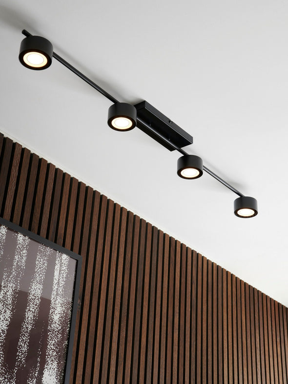 Plafoniera LED Clyde neagra cu 4 spoturi 115 cm - LunaHome.ro