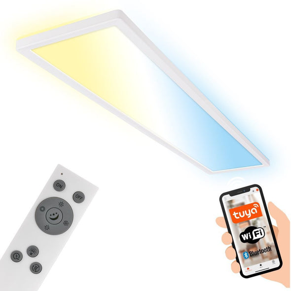 Plafoniera alba LED Brillon cu telecomanda si aplicatie Smart 98 cm - LunaHome.ro
